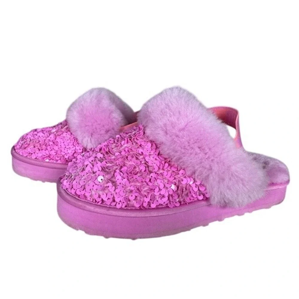 UGG Kids Pink Sequin Fur Lined Slingback Slippers -‎ size 4 or 5?